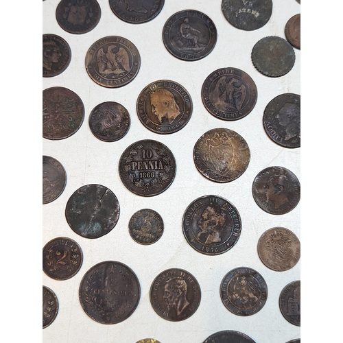 413 - Mixed coins - mostly 19th century world coinage to include 1889 Sarawak one-cent, 1893 Argentina two... 