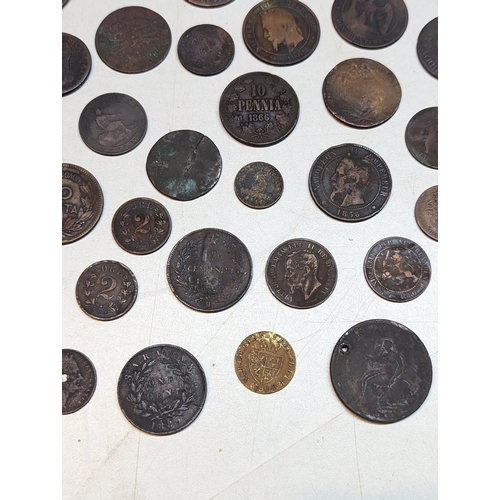 413 - Mixed coins - mostly 19th century world coinage to include 1889 Sarawak one-cent, 1893 Argentina two... 