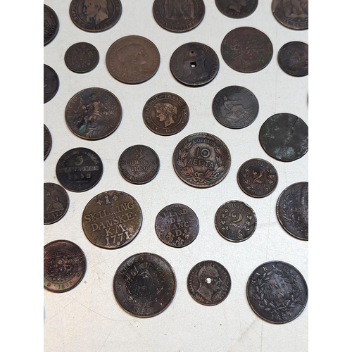 413 - Mixed coins - mostly 19th century world coinage to include 1889 Sarawak one-cent, 1893 Argentina two... 