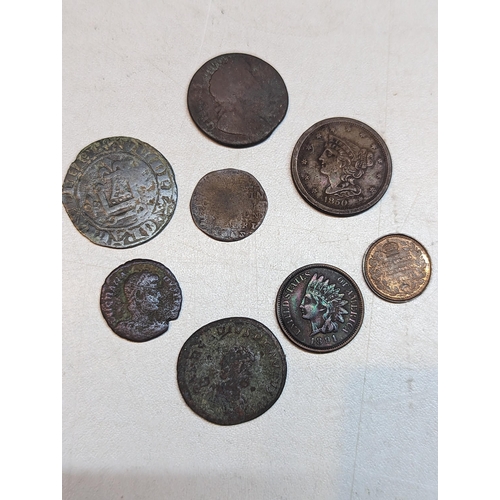 414 - A small group of mixed coins of interest to include USA 1850 half-cent and 1891 one-cent, Edward VII... 