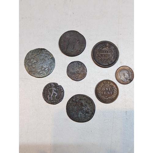 414 - A small group of mixed coins of interest to include USA 1850 half-cent and 1891 one-cent, Edward VII... 