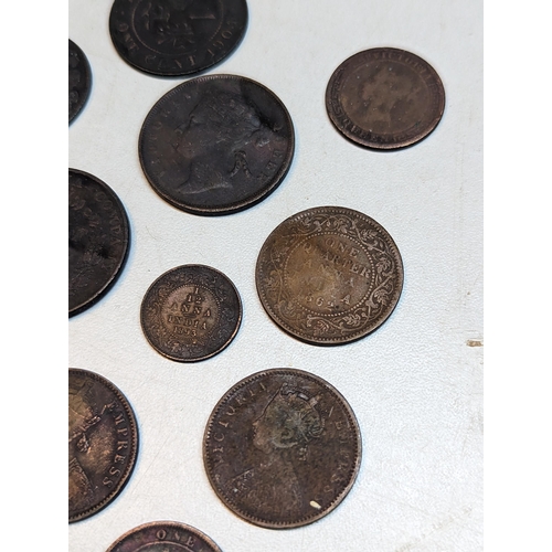 415 - British 19th century Colonial and later coins to include George III 1803 East India Company XX cash,... 