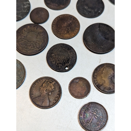 415 - British 19th century Colonial and later coins to include George III 1803 East India Company XX cash,... 