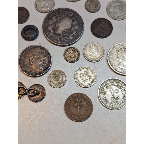 418 - Mixed coins - a Victoria 1845 Crown, 1935 German 5-Mark, Victorian Two Annas cufflinks, 1937 Netherl... 