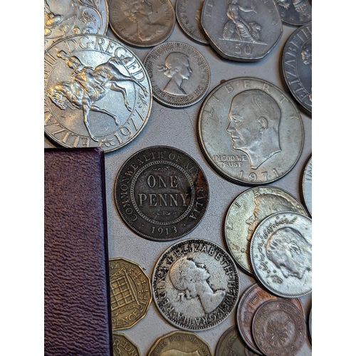 419 - Mixed coins - British and world coins to include a 1970 coinage proof set, commemorative Crowns, Vic... 