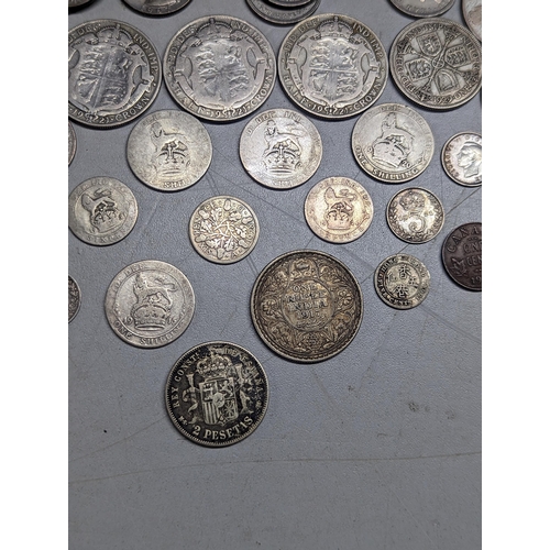 484 - Mixed coins - British and world examples to include pre-1947 Half crowns, florins, shillings, six an... 