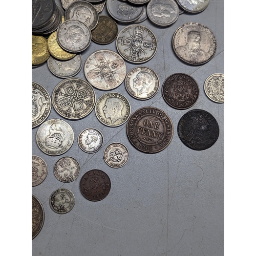 484 - Mixed coins - British and world examples to include pre-1947 Half crowns, florins, shillings, six an... 