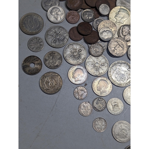 484 - Mixed coins - British and world examples to include pre-1947 Half crowns, florins, shillings, six an... 