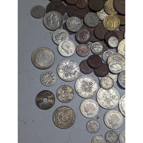 484 - Mixed coins - British and world examples to include pre-1947 Half crowns, florins, shillings, six an... 