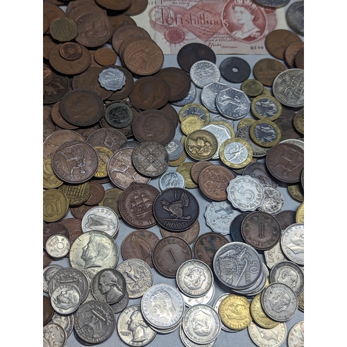 484 - Mixed coins - British and world examples to include pre-1947 Half crowns, florins, shillings, six an... 