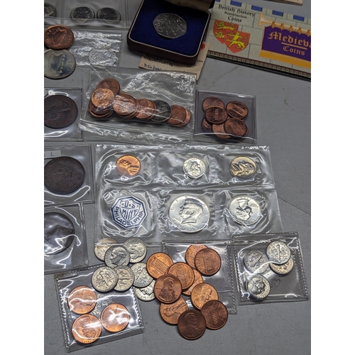 487 - A large collection of British and world coins to include Victorian and later pennies, a quantity of ... 