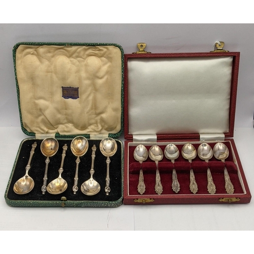 70 - Two cased sets of teaspoons to include six apostle and others, total weight 134.3g Location: