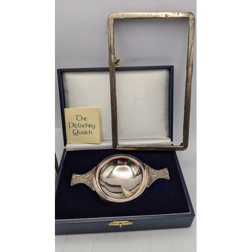 71 - A silver quaich, a modern silver photograph frame and the front of an early 20th century photograph ... 