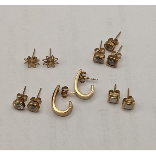 83 - A pair of 9ct gold half-hoop earrings 1g, together with four pairs of earrings, three stamped 375, o... 