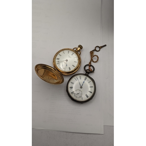 94 - An early 20th century American Waltham gold plated full hunter pocket watch, together with a silver ... 