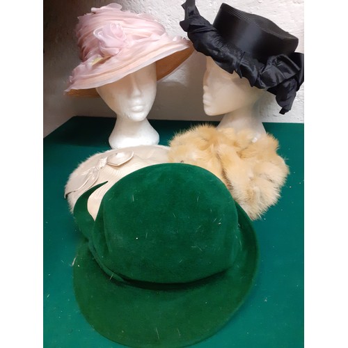 55 - A quantity of vintage hats to include 2 Philip Somerville formal hats, a mid 20th Century Chez Elle ... 