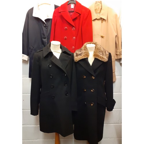 63 - A quantity of ladies coats to include a black M&S 8 buttoned coat and a black Artigiano wool and cas... 