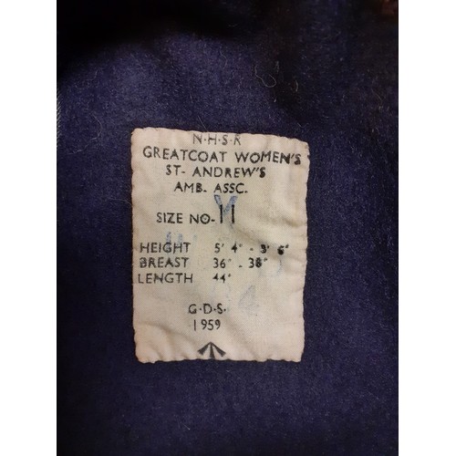 85 - Two mid 20th Century ladies coats comprising a mid 20th Century navy woollen St Andrew's Ambulance S... 