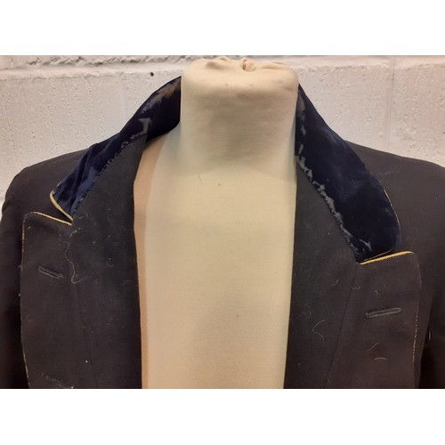 86 - A late 19th/early 20th Century navy velvet collared court black tailcoat with gold piping and Firkin... 