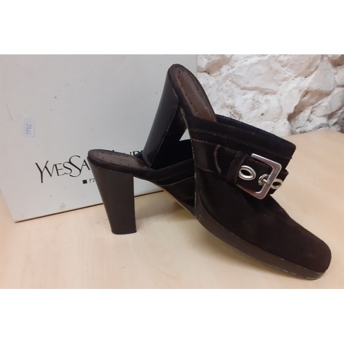 10 - YSL- Movie Wardrobe Interest-A pair of brown light suede Yves Saint Laurent 'Moscow 90' high heel mu... 