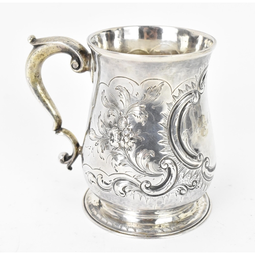 210 - A George II silver tankard by Richard Gurney & Co, London 1755, of baluster form with central c-scro... 