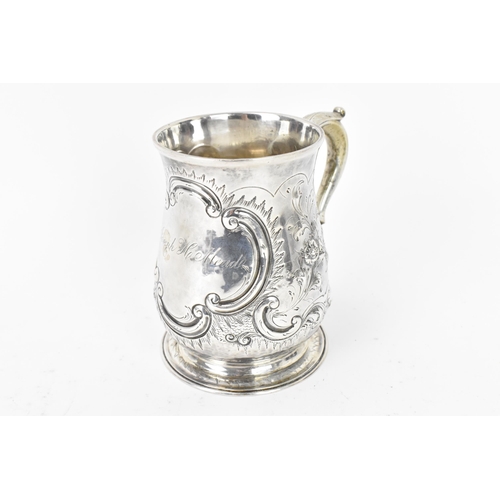 210 - A George II silver tankard by Richard Gurney & Co, London 1755, of baluster form with central c-scro... 