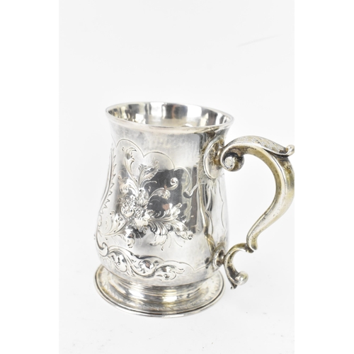 210 - A George II silver tankard by Richard Gurney & Co, London 1755, of baluster form with central c-scro... 