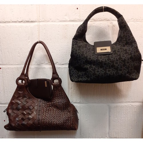 101 - Radley and DKNY-Two handbags comprising a brown leather Radley basketwork effect handbag with origin... 