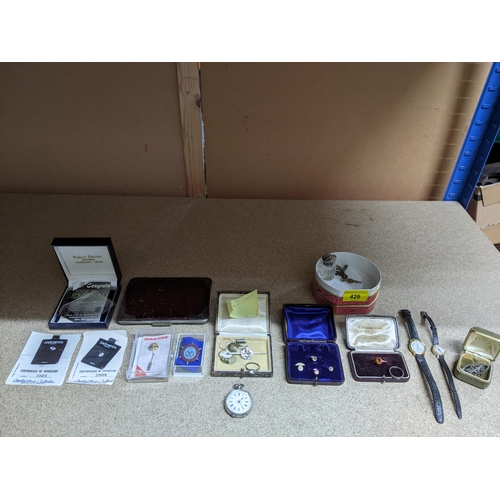 120 - A mixed lot of jewellery, watches, and other items to include a leather wallet with silver mounted c... 