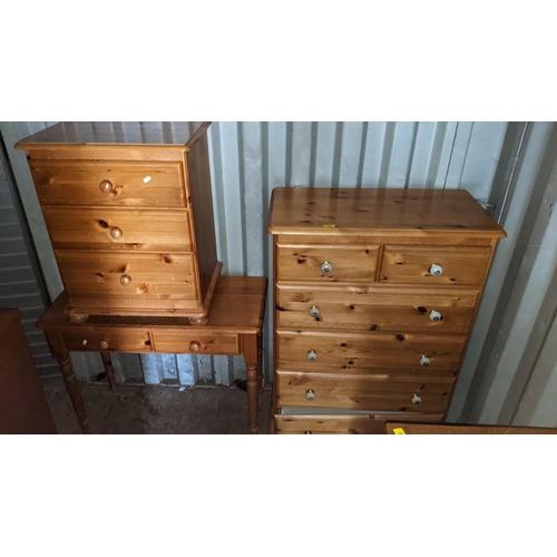 204 - Modern pine furniture to include a chest of six drawers, a bedside chest and a side table
Location:C... 