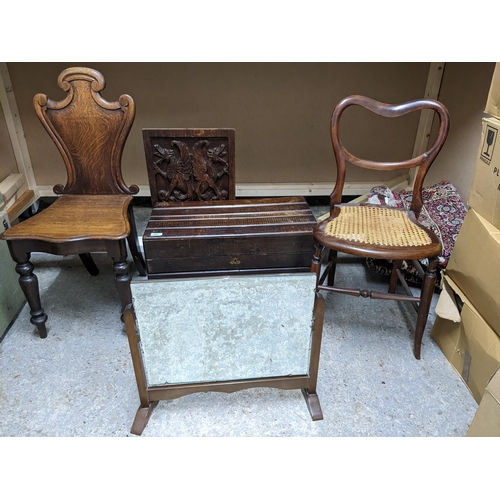 289 - Small furniture to include a small chest with interior tray, a Regency hall chair, a carved  Victori... 