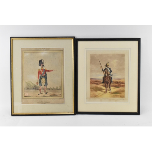 343 - An early 19th century coloured engraving of an officer of the 92nd Highland Regiment of Foot and a f... 