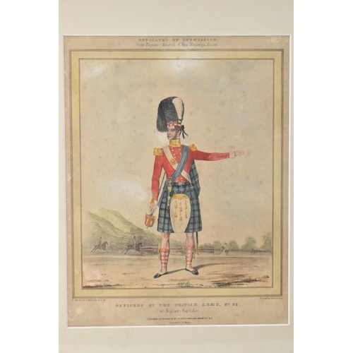 343 - An early 19th century coloured engraving of an officer of the 92nd Highland Regiment of Foot and a f... 