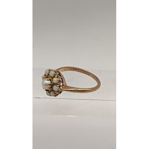 339 - A 9ct gold opal and pearl cluster ring, 3.2g, Location: CAB5