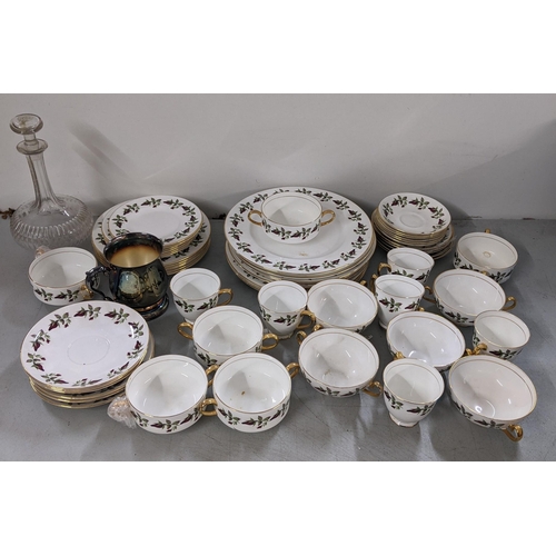 206 - A mixed lot to include Shelley part tea/dinner service, silver plated tankard and a cut glass decant... 