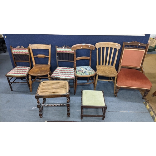 103 - Mixed chairs to include a 19th century elm seated bar back chair together with two stools
Location:R... 