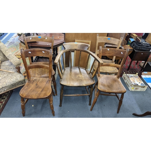 104 - A late 19th/early 20th century Captains chair together with a set of four bar back chairs
Location:A... 