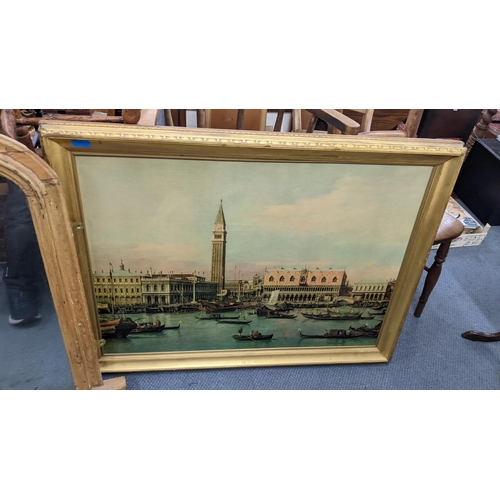 112 - A late 19th.early 20th century overmantel mirror together with a Venetian scene print
Location:RWF