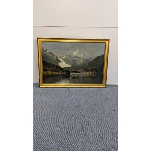 218 - An oil on canvas depicting a mountain lake scene and a man in his rowing boat
Location:LWF