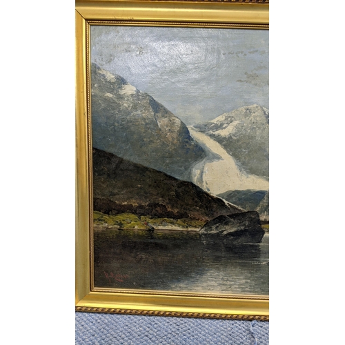 218 - An oil on canvas depicting a mountain lake scene and a man in his rowing boat
Location:LWF