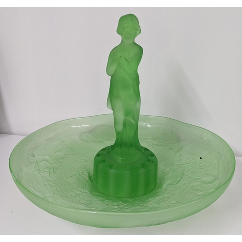 228 - An Art Deco uranium glass moulded nude lady figurine posy holder with bowl
Location:9.1