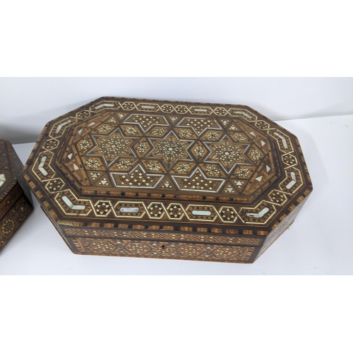 234 - Two early 20th century Middle Eastern marquetry inlaid boxes, possibly Syrian, both inlaid with moth... 