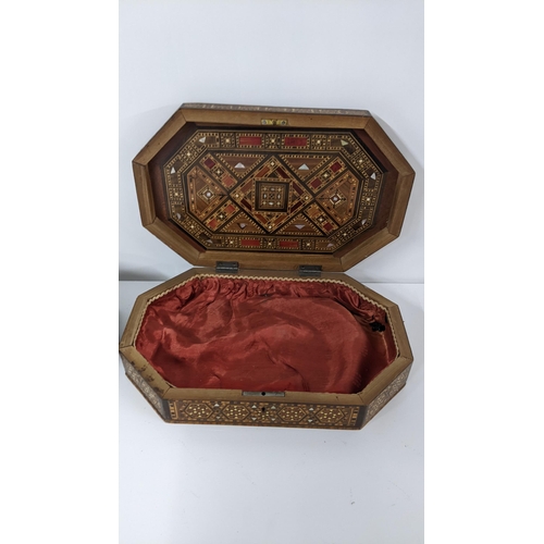 234 - Two early 20th century Middle Eastern marquetry inlaid boxes, possibly Syrian, both inlaid with moth... 