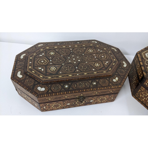 234 - Two early 20th century Middle Eastern marquetry inlaid boxes, possibly Syrian, both inlaid with moth... 