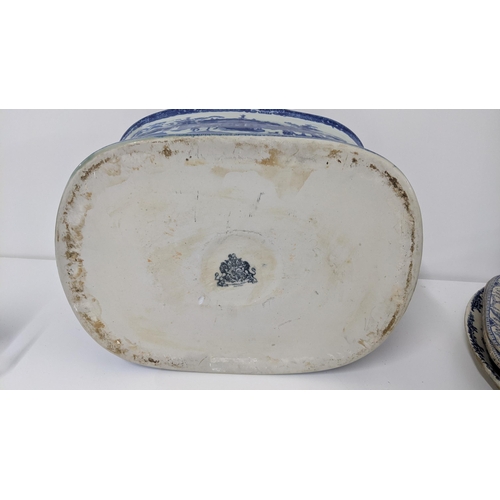 241 - A transfer printed blue and white footbath, Victoria ware Ironbridge mark to the base, 20.5cm h x 46... 