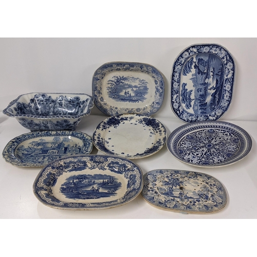 242 - Mixed 19th century blue and white china to include an Ironstone Eton College meat plate and others
L... 