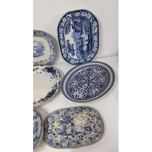 242 - Mixed 19th century blue and white china to include an Ironstone Eton College meat plate and others
L... 