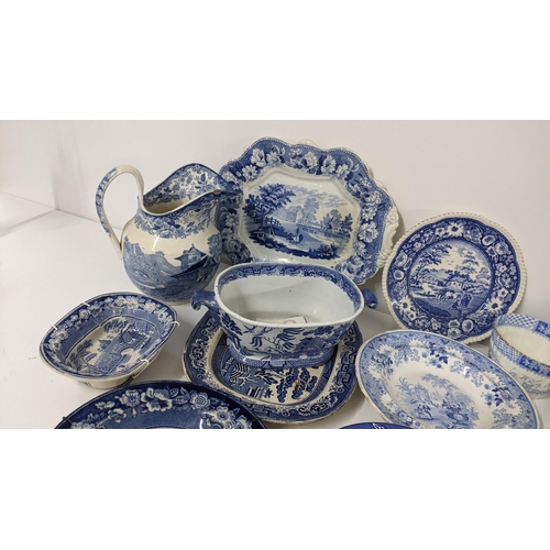 245 - A mixed lot of 19th century and later blue and white to include an Old Willow pattern soup tureen an... 