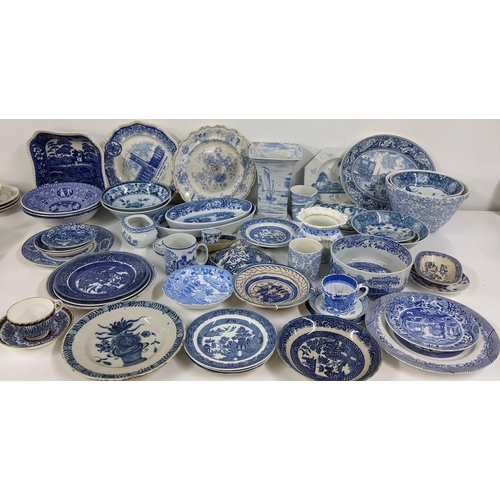 255 - Mixed blue and white porcelain to include an 18th century faience plate, Royal Lily pattern cup with... 