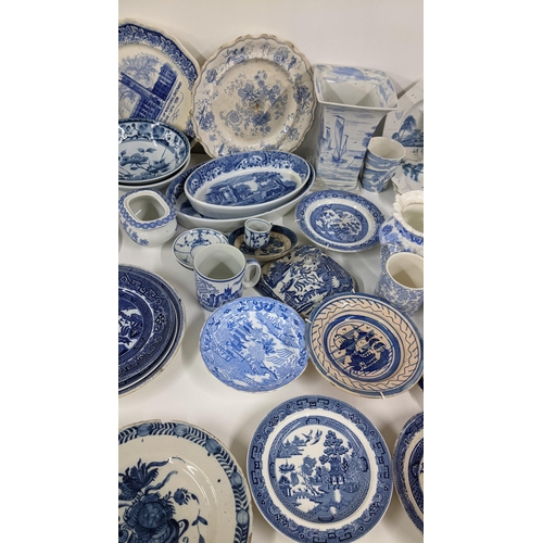 255 - Mixed blue and white porcelain to include an 18th century faience plate, Royal Lily pattern cup with... 